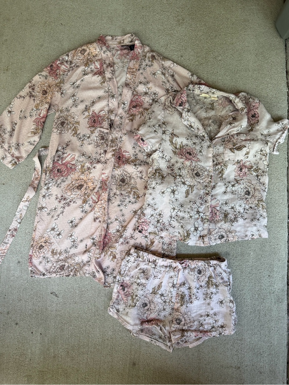 Floral Linen & Cotton Pajama Set - Robe + PJ Set